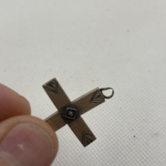 Antique 1/20 12K Gold Filled Cross Pendant with Stone LS - Picture 4 of 7